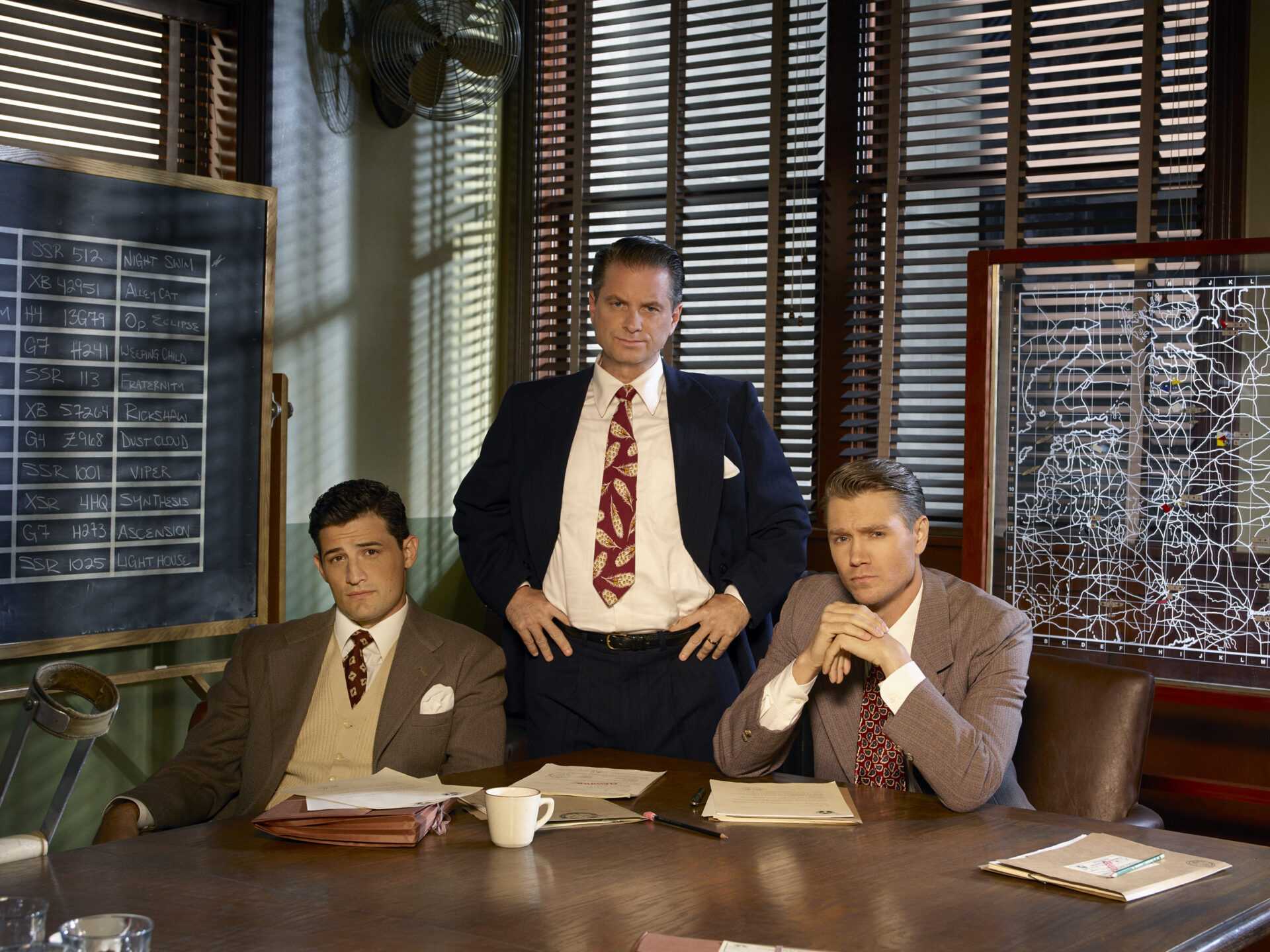 MARVEL'S AGENT CARTER - ABC's "Marvel's Agent Carter" stars Enver Gjokaj as Agent Daniel Sousa, Shea Whigham as Chief Roger Dooley and Chad Michael Murray as Agent Jack Thompson.  (ABC/Bob D'Amico)