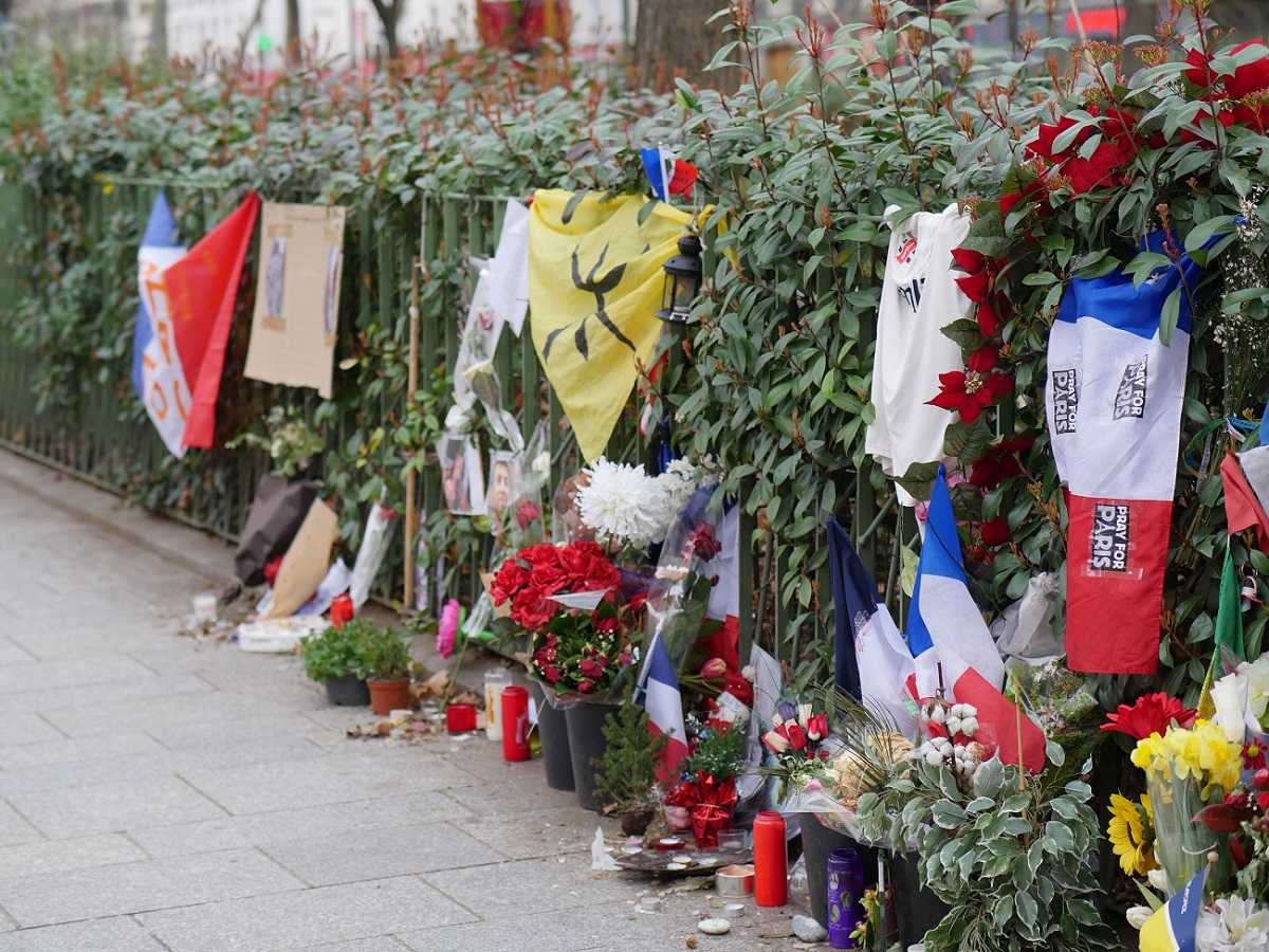 Picture Shows: A shrine to the dead opposite the Bataclan, Paris