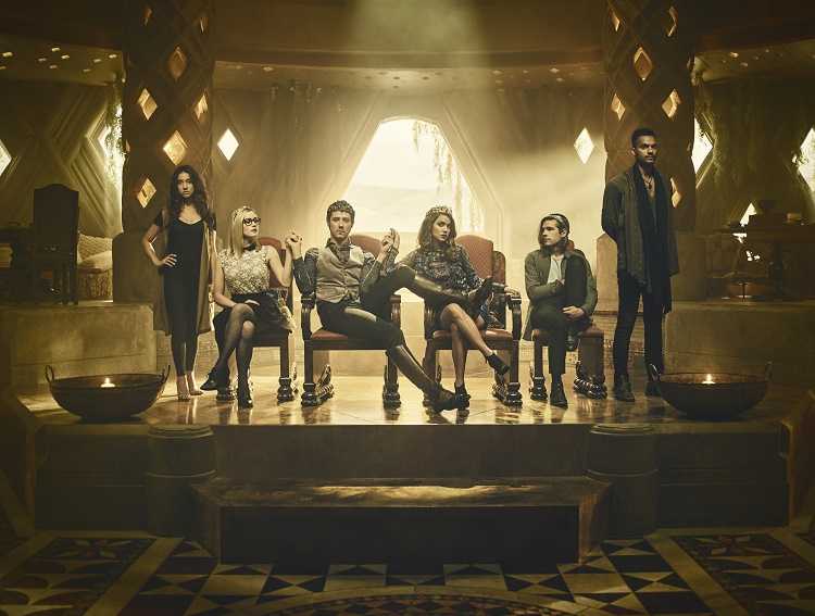 THE MAGICIANS -- Season:2 -- Pictured: (l-r) Stella Maeve as Julia, Olivia Taylor Dudley as Alice, Hale Appleman as Eliot, Summer Bishil as Margo, Jason Ralph as Quentin, Arjun Gupta as Penny -- (Photo by: Jason Bell/Syfy)