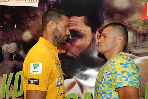 (AFA) ROMA, ITALIA 21 LUGLIO 2017. BOXE, CONFERENZA STAMPA PER IL TITOLO INTERNAZIONALE WBA DEI SUPERMEDI, GIOVANNI DE CAROLIS VS VIKTOR POLYAKOV. (foto di Fabio Alfano). De Carolis e Polyakov