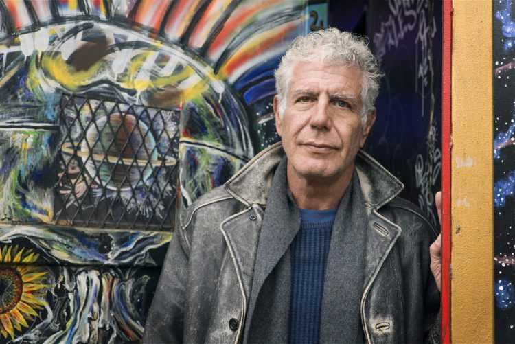 NEW YORK, NEW YORK - APR 1: Anthony Bourdain with Clayton Patterson at Patterson's Outlaw Art Gallery in the Lower Eastside of New York City, New York on April 1, 2018.  (photo by David Scott Holloway)  “Parts Unknown -  Lower Eastside”   25219_031