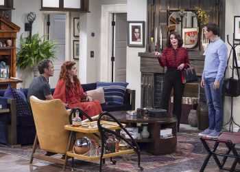 WILL & GRACE -- "Eat, Pray, Love, Phone, Sex" Episode 301 -- Pictured: (l-r) Eric McCormack as Will Truman, Debra Messing as Grace Adler, Megan Mullally as Karen Walker, Sean Hayes as Jack McFarland -- (Photo by: Chris Haston/NBC)