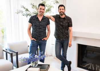 As seen on Celebrity IOU, Property Brothers Drew and Jonathan Scott in Valarie Cearley’s newly remodeled Living Room at her home in Los Angeles, CA.