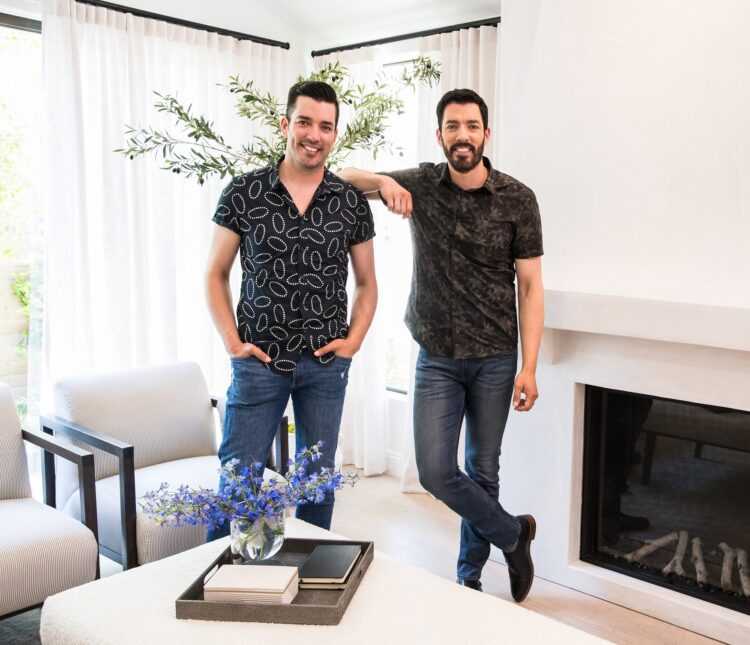 As seen on Celebrity IOU, Property Brothers Drew and Jonathan Scott in Valarie Cearley’s newly remodeled Living Room at her home in Los Angeles, CA.