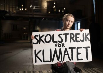 Picture Shows: Greta Thunberg with Sign close up in Stockholm