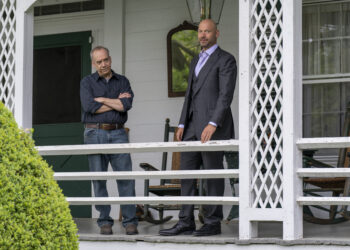 (L-R): Paul Giamatti as Chuck Rhoades and Corey Stoll as Michael “Mike” Prince in BILLIONS, “Cannonade”.  Photo credit: Jeff Neumann/SHOWTIME.