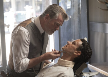 Pierce Brosnan as Eli McCullough, Henry Garrett as Pete McCullough - The Son _ Season 2, Episode 1 - Photo Credit: Van Redin/AMC