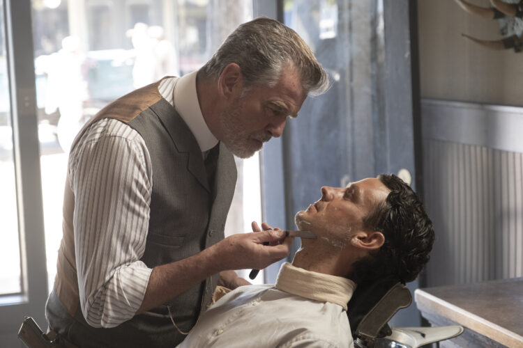 Pierce Brosnan as Eli McCullough, Henry Garrett as Pete McCullough - The Son _ Season 2, Episode 1 - Photo Credit: Van Redin/AMC