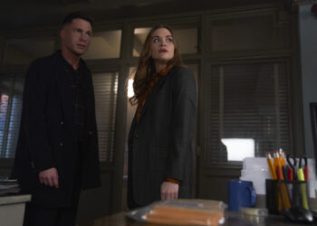 TEEN WOLF: THE MOVIE -- Colton Haynes as Jackson Whittemore and Holland Roden as Lydia Martin in TEEN WOLF: THE MOVIE streaming on Paramount+. Photo: Tyler Golden/MTV Entertainment ©2022 PARAMOUNT GLOBAL. All Rights Reserved.