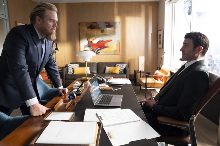 SUITS LA -- "Acapulco" Episode 108 -- Pictured: (l-r) Josh McDermitt as Stuart Lane, Bryan Greenberg as Rick Dodson -- (Photo by: Nicole Weingart/NBC)